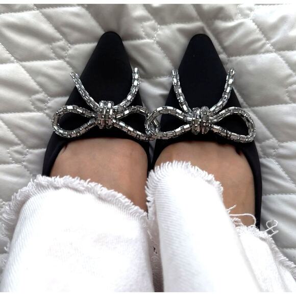 ZARA Black Embellished Bow Flats NWT Size 7.5 - Picture 8 of 16